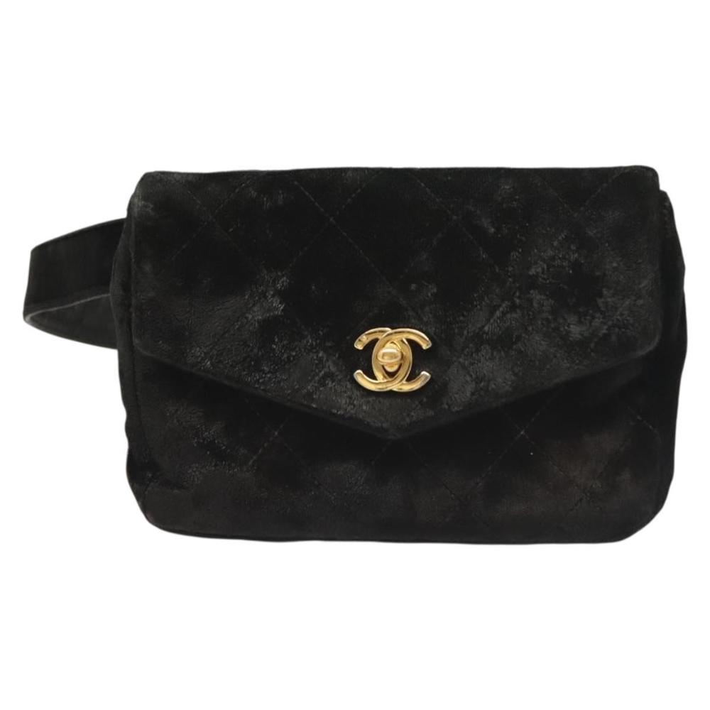CHANEL Matelasse Waist Bag Velor Black Gold CC Auth bs27796 - Picture 2 of 16